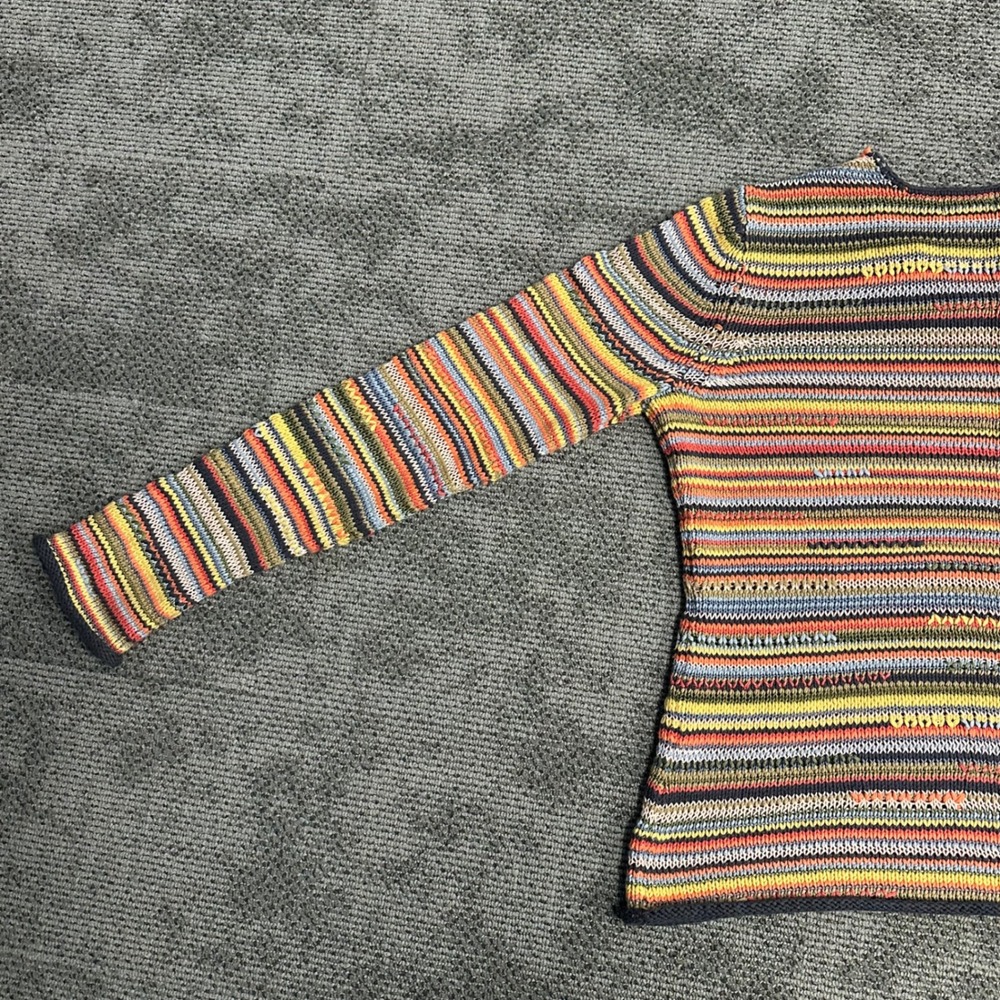Sigrid Olsen SO Blue Multi Color Striped V-Neck Knit Sweater Womens Medium - Picture 5 of 8